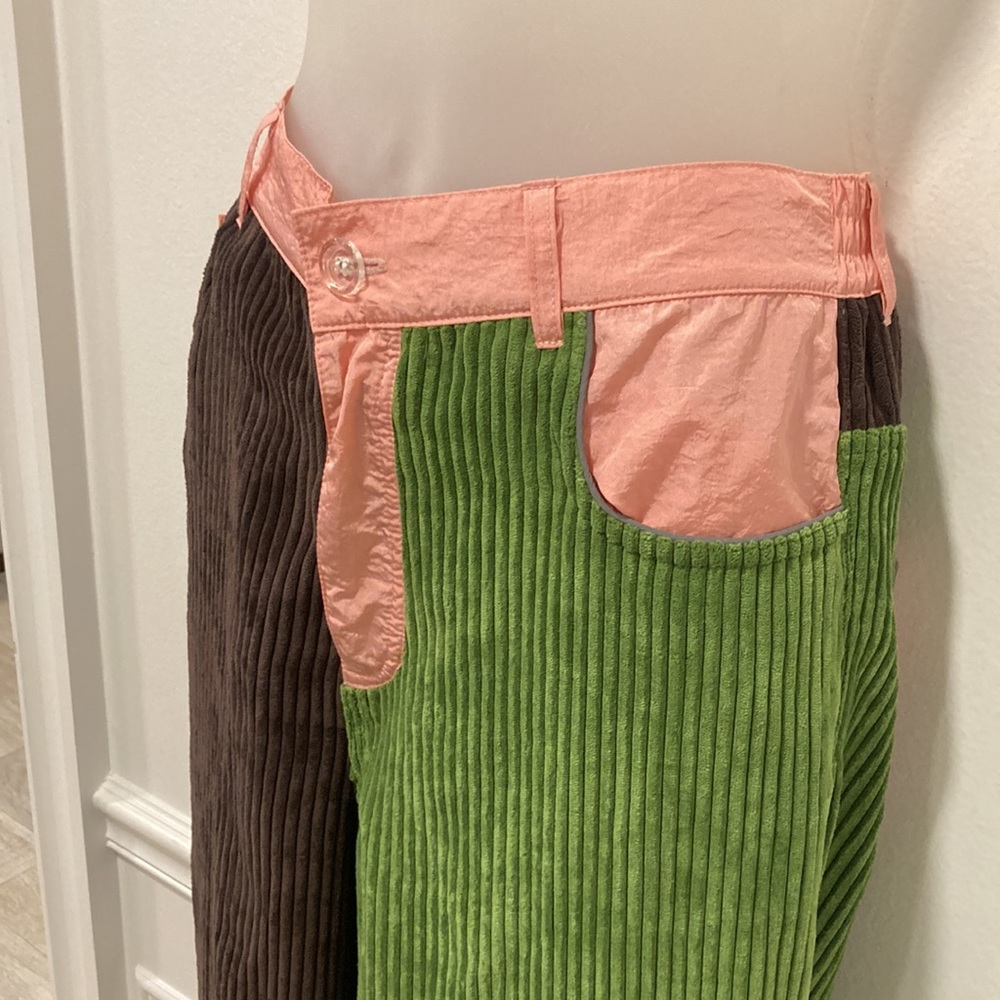 Somewhere Nowhere Brown & Green Corduroy Pants with Pink Trim S/M - Picture 5 of 7